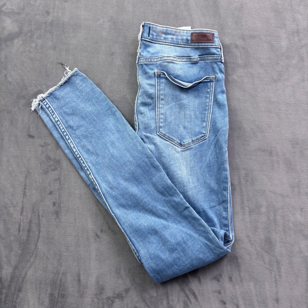 Abercrombie & Fitch High Rise Jean Legging Distressed Raw Hem Blue Denim 29 8L